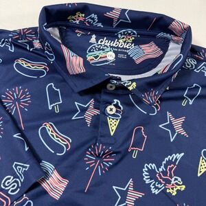Chubbies USA Neon Graphic Polo Shirt Youth YXL Navy Americana EUC